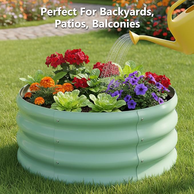 3 Pcs 2x2x1ft Round Galvanized Raised Garden Bed Planter Boxes Outdoor with Easy Assembly Metal Raised Beds for Vegetables Fruits Flowers (Galvanized Black Green)