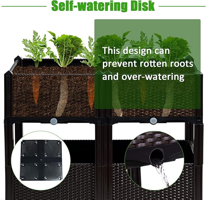 HAPPYGRILL Raised Garden Beds Set of 4 Elevated Planter Boxes with Drain Holes &amp Removable Legs Outdoor Raised Flower Bed for Patio Yard Balcony