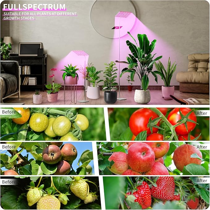 BESTVA 48W Grow Lights for Indoor Plants with Stand Full Spectrum LED Plant Light for Indoor Plants12-59 Inches Height Adjustable Growing Lamp with Auto On/Off Timer 4H/8H/12H 4 Dimmable Brightness