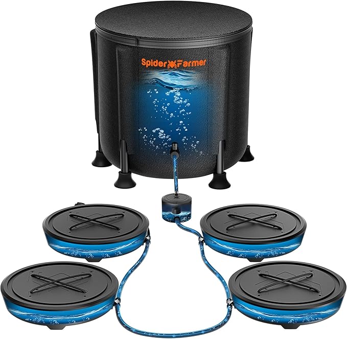 Spider Farmer Gravity-Fed Self-Watering System 4-Pack Auto Watering System with 13 Gallon Reservoir 4 Fabric Pot Base for Indoor Plants Grow Tents Greenhouses