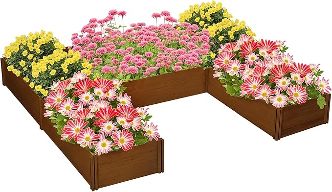 Outsunny 7.5x7.5ft DIY Raised Garden Bed Large Wooden Planter Box with 5 Compartments for Outdoor Plants Vegetables Flowers Herbs Easy Assembly Brown