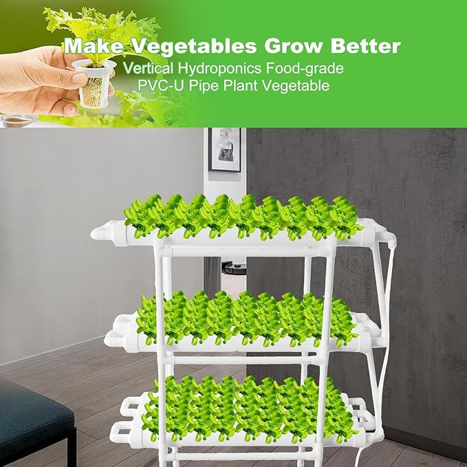 Upgraded Hydroponics Growing System Kit 108 Plant Sites | 1 Layers 36 Plant Sites 4 38 Long Food-Grade PVC-U Pipes with Water Pump Timer Nest Basket and Sponge for Fruit Vegetables