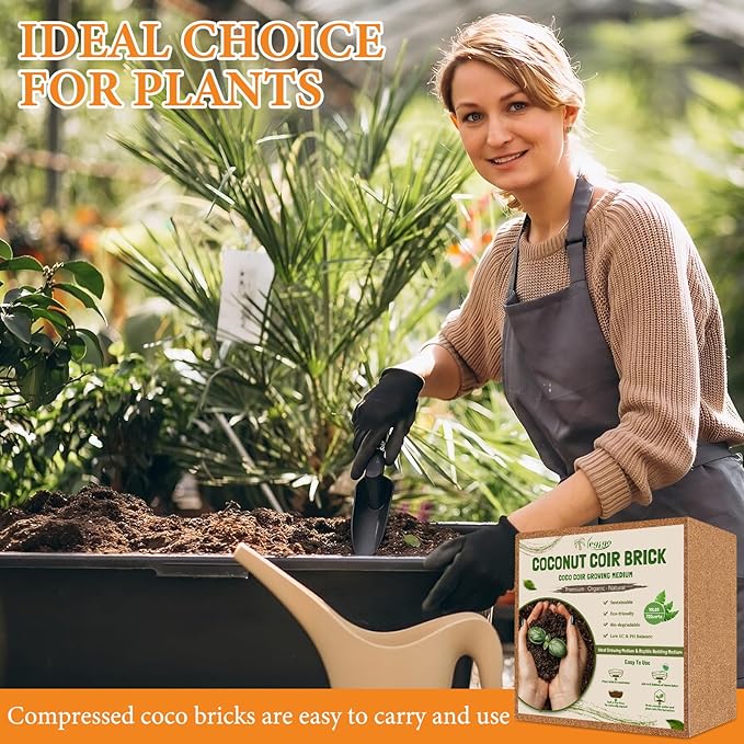 Legigo 10LBS Organic Coco Coir Brick for Plants- 100% Natural Compressed Coconut Coir Brick with Low EC &amp pH Balance Coco Coir Fiber Grow Medium Potting Soil for Herbs Flowers Plants and Reptil
