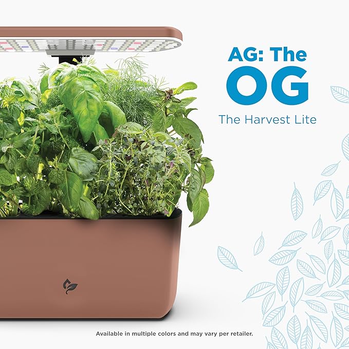 AeroGarden Harvest Lite in Mocha Soil-Free Indoor Hydroponic Garden with LED Grow Light for Year-Round Gardening of up to 6 Herbs and Vegetables