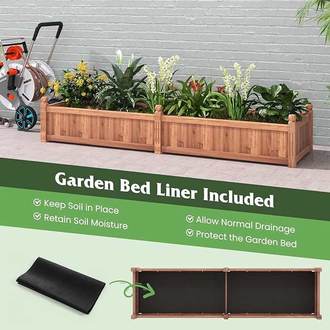S AFSTAR Wooden Raised Garden Bed 91L x 24W x 16H Outdoor Rectangular Planter Box with Liner &amp 4-Corner Drainage Holes Planter Container for Garden Patio Raised Bed for Veggies Fruit Flower