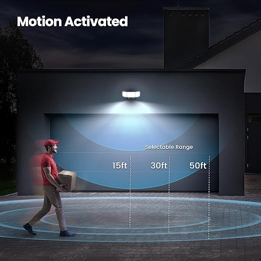 Feit Electric 10.5in Triple-Head Security Flood Light 5000 Lumens Adjustable White 2700K–6500K Microwave Motion Sensor Dusk-to-Dawn Photocell Lumen Select S10.5TFL/5CCT/MM/BZ