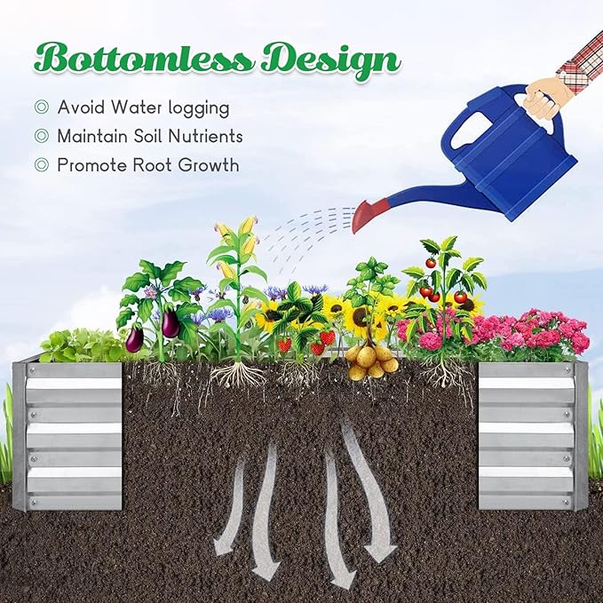 Galvanized Raised Garden Bed 6x3x1 ft Raised Beds for Gardening Outdoor Raised Bed Kit with Metal Pole Reinforcement Anti-Rust Metal Planter Raised Beds for Flowers Vegetables Silver