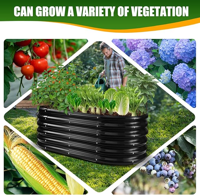 17 Tall Elevated Oval Metal Raised Garden Bed - 4ft x 2ft in Size and 0.8MM Thick Durable Planter Bed/Box for Vegetables Flowers Succulent at Patio/Garden Outdoor (Black 4X2X1.4 FT)
