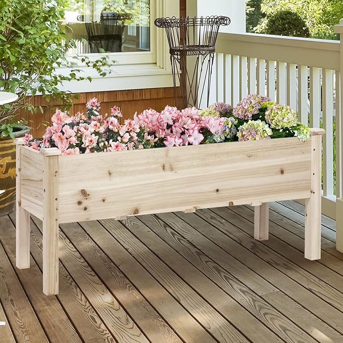 S AFSTAR Raised Garden Bed with Legs 47.5”x 17” x 20” Wood Elevated Planter Box with 5 Drainage Holes &amp Quick Assembly Rise Garden Bed Container for Backyard Patio Balcony Natural Color