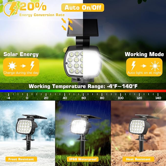 Kaxiida Solar Spot Lights Outdoor Waterproof - 2026 Upgrade 3 Level Ultra Bright Spot Lights Uplights LED Landscape Spotlight for Tree Pathway Wall Adjustable Solar Panel Auto On/Off