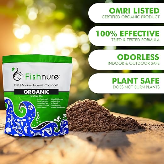 Fishnure - Humus Fish Compost Fertilizer for Indoor Plants Outdoor Houseplant Fertilizer Supports Natural Production of Plant Food for Houseplants Gardening Essentials Gardener Gifts 8 lbs