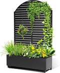 Metal Raised Garden Bed with Trellis 2-in-1 Planter Box &amp Privacy Screen for Climbing Plants Outdoor Standing Flower Bed with Drainage Holes 47.2 L x 16.7 W x 70.8 H Black-Louvered