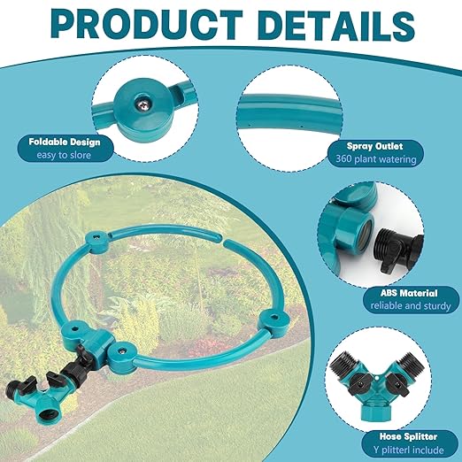 2Pcs 360° Tree Water System Tree Watering Ring 13 Inch Circle Sprinkler and Irrigation System Targeted Water with Y Hose Splitter for New Tree Outdoor Plants Raised Garden Beds Shrubs (Green Small)