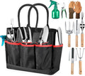 Garden Tools 9-Piece Heavy Duty Gardening Hand Tools with Fashion and Durable Garden Tools Organizer Handbag Rust-Proof Garden Tools Set Ideal Gardening Gifts for Women (Black Red)