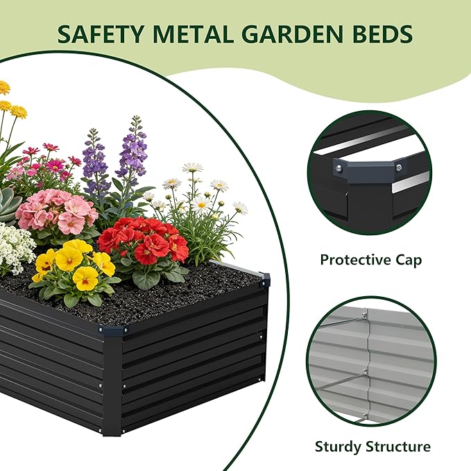 8x2x1 ft(2 Pack) Galvanized Raised Garden BedOutdoor Planter Box Metal Patio Kit Planting Bed for Vegetables Flowers and SucculentsBlack