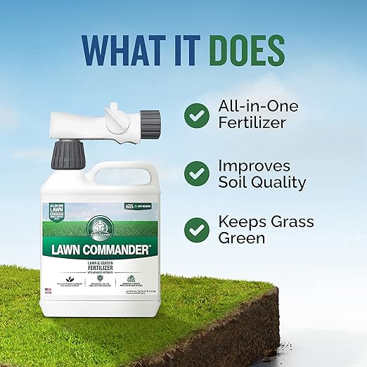 Turf Titan Lawn Commander – All-in-One Lawn Booster and Fertilizer (32 oz) – Peak Growth &amp Green Grass for All Seasons – Tri-Action Nitrogen Tech - Hose End Lawn Sprayer – Covers up to 8000 Sq Ft