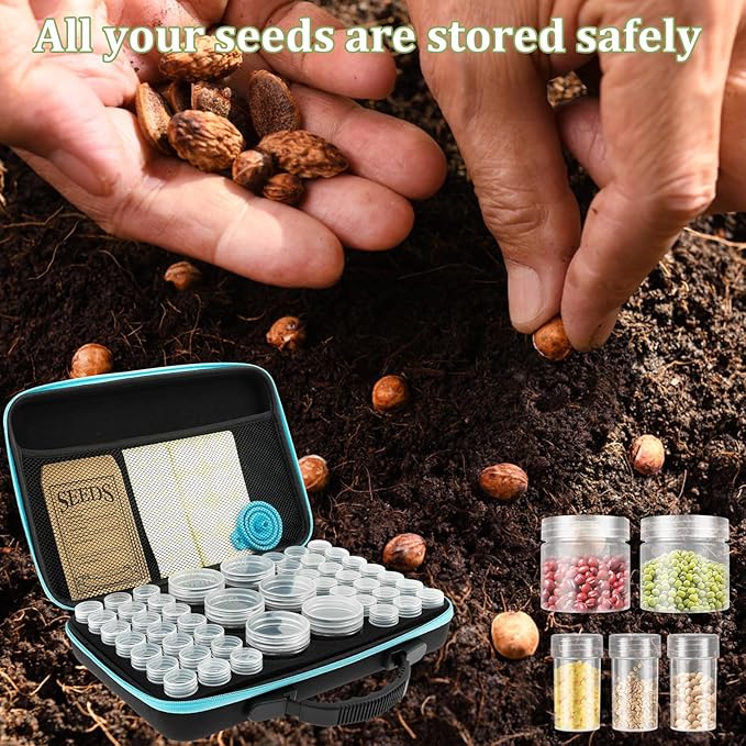 48 Slots Seed Storage Organizer Garden Seeds Saver Kit with 7 Seed Envelopes Label Sticker Funnel for Flower Plants Vegetable Seeds Saving