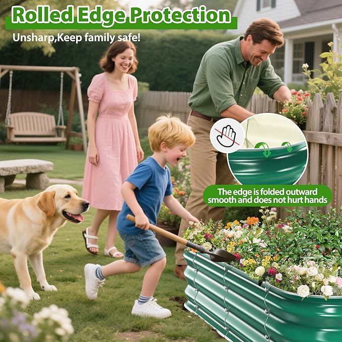 Galvanized Raised Garden Bed for Gardening 4x4x1ft Large Square Metal Planter Boxes Outdoor for VegetableFlowerHerbModular Above Ground Growing ContainerGreenEasy Assembly