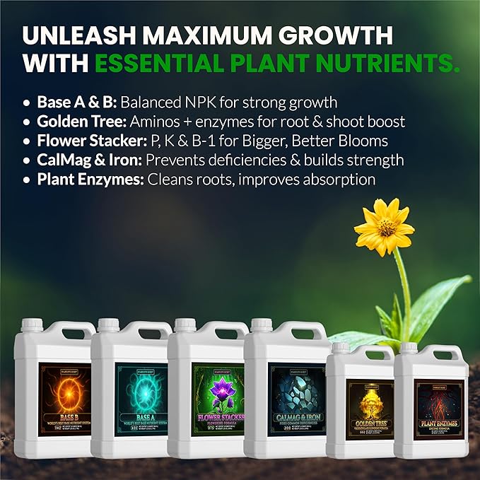 Humboldts Secret Starter Kit Pack XL | Indoor and Outdoor Plant Fertilizer and Hydroponic Nutrients | Base A &amp B CalMag and Iron Golden Tree Flower Stacker Plant Enzymes | Complete Garden Syst