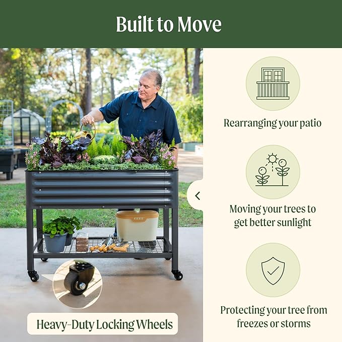 Rolling Elevated Raised Garden Bed-V Series 2' x 4' Garden Beds with Legs &amp Storage Rack for Patio &amp Porch 700 Lbs Weight Capacity Outdoor Planter Box for Vegetables Flower Herbs Modern Gr