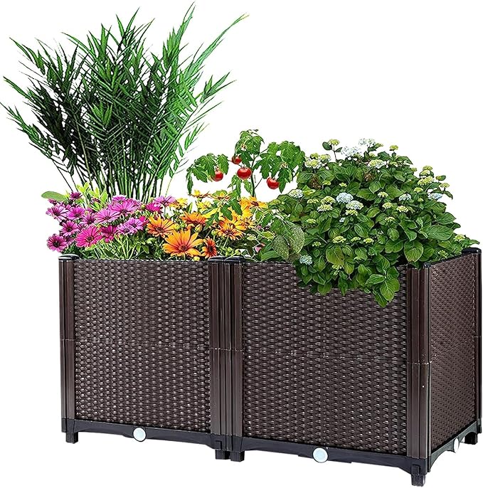 Raised Garden Bed Outdoor Square Vegetable Planters Elevated Raised Planter Plant Growth Box Containers with Self-Watering System for Garden Patio Balcony (Large)