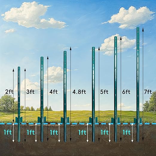 ARIFARO 4.8 Feet Metal Fence Posts Pack of 16 No Dig Garden U Post for Wire Fencing Steel Yard Post Outdoor Wire