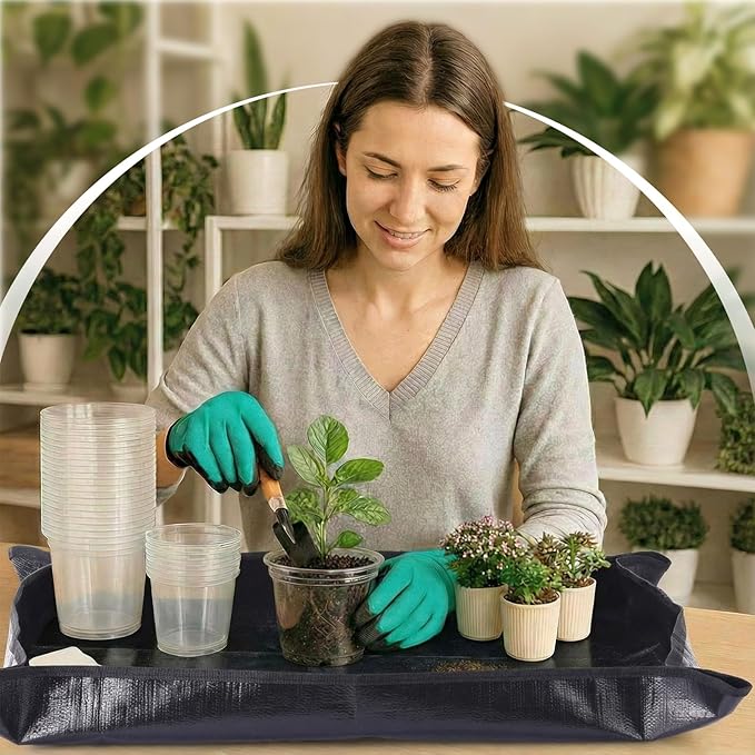83 Pcs Garden Supplies Tools Kit 3/4/5 Inch Clear Plastic Plant Pots with Transplanting Mat Trowel Cultivator Rake Set Label &amp Glove Succulent Tools Gift for Plant Lovers Accessory