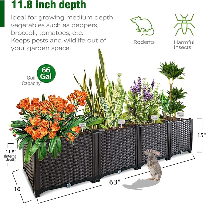 Garden Boxes Outdoor Raised Beds for Gardening Rectangular Planter Boxes Outdoor Planter Garden Box with Drain Outlet Easy Assembly