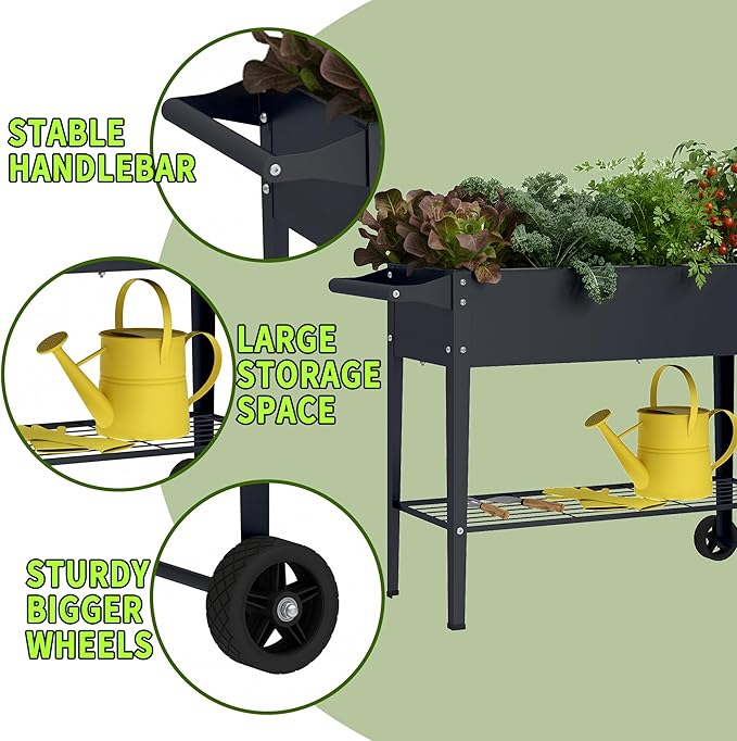 Elevate 2Pcs 32 Tall Raised Garden Bed with WheelPlanter Box for BackyardOutdoor Garden Patio Balcony 400lb CapacityGrey