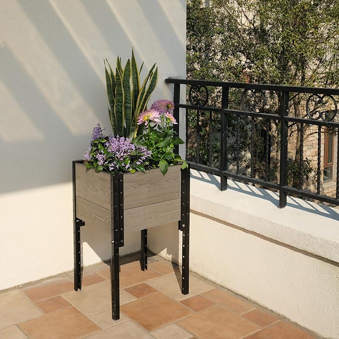 Everbloom Modular Elevated Wood Plastic Composite Planter Box in Gray 19 D x 17 W x 28 H –Architecturally Designed Premium Planter for Flowers Herbs &amp Veggies - Elevate Your Gardening Experie