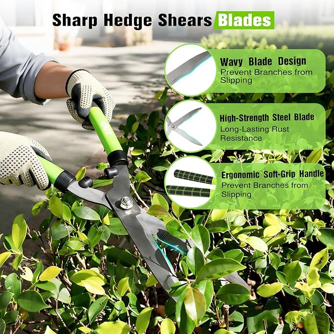 21Garden Hedge Shears and 8Pruning Shears SetManual Hedge Clippers with Steel Wavy Blades Heavy Duty Gardening ClippersSharp Pruners Scissors for Trimming BordersGrassBushBoxwood Yard Tools