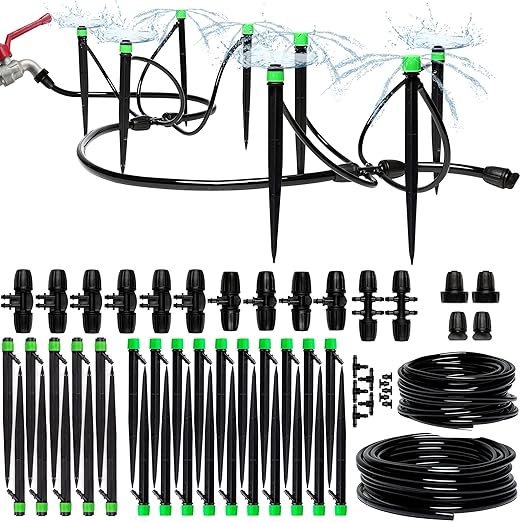 CARPATHEN Drip Irrigation System Kit - Complete Premium Garden Watering System with Adjustable Sprinkler Emitters 5/16 &amp 1/4 Tubing and Fittings - Drip Line for Raised Beds Lawn Pots Greenho