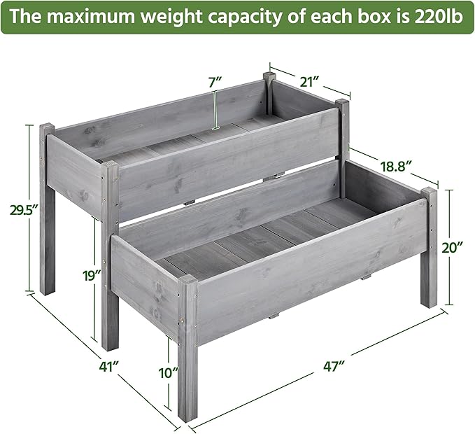 Yaheetech 47x41x30in Wooden Raised Garden Bed 2pcs Horticulture 2 Tiers Elevated Planter Grow Box for Herb with Legs &amp Drainage Holes Gray
