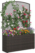 Byroce Raised Garden Bed PE Rattan Planter Box with Lattice Trellis Liner &amp Drainage Outdoor Standing Privacy Planter for Patio Balcony Climbing Plants &amp Hanging Flower (1 Brown 40” x 11”