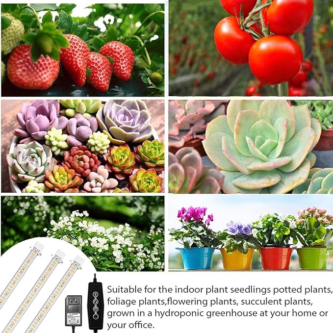 LED Grow Light Strips for PlantsCholas 36W 132 LEDs Auto ON &amp Off Function3/6/12H Timer 5 Dimmable Levels and 3 Switch Modes for Indoor Plants Gardening Greenhouse 3 Pack (Full Sepectrum Light)