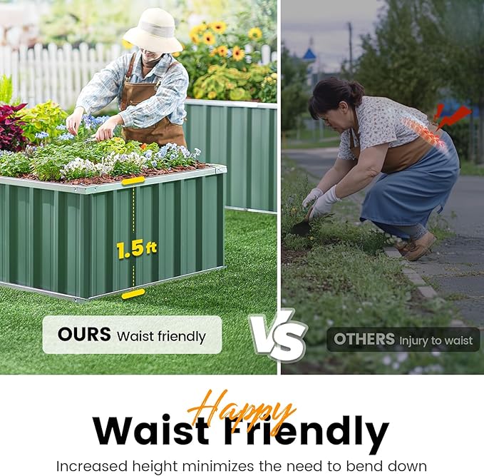 KING BIRD Raised Garden Bed 68 x 36 x 18 Heightened Galvanized Steel Metal Planter Box Outdoor for Deep-Rooted Vegetables Flowers Large Raised Bed Kit (Green)