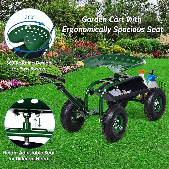 S AFSTAR Raised Garden Bed Above Ground Planter Box for Vegetable Herb Grow Wood Flower Bed with Rolling Garden Cart Set Convenient for Planting