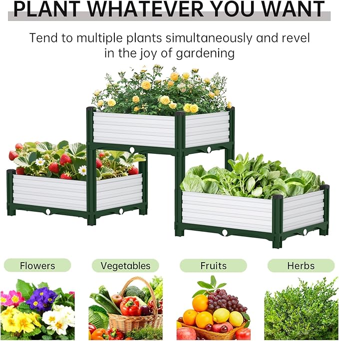 Planter Box Raised Garden Bed with Reinforced Support Rods Drainage Grid Multi-Combination Options for Vegetables Flowers and Herbs Ideal for Balcony and Patio Gardening