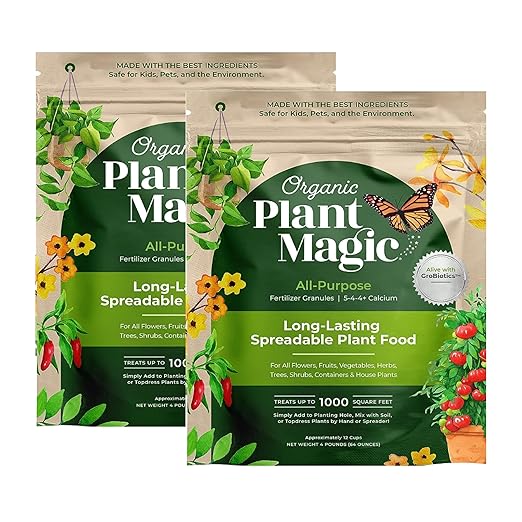 Organic Plant Magic - Truly Organic™ Slow Release Granular Fertilizer: Long-Lasting Plant Food Granules - Indoor &amp Outdoor Flowers Vegetable Gardens Fruit Trees Shrubs House Plants (Two 4 lb B