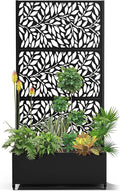 15.7×70.9×35.4 Metal Raised Garden Bed with Trellis and Wheels - Tall Trellis Planter Box for Climbing Plants Vegetables &amp Vines - Outdoor Privacy Planters for Patio (Black)