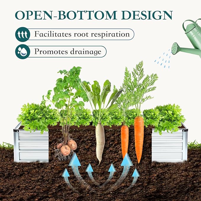 DUMOS Galvanized Raised Garden Bed Outdoor 2 Pcs 6x3x1ft Planter Box Outdoor for Deep-Rooted Herbs/Flowers/Vegetables Large Metal Garden Bed for Patio Balcony and Backyard Silver
