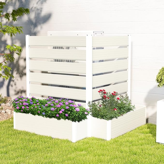 Vertical Screen Planter Bed - Raised Garden Box with Trellis for Climbing Plants Durable Privacy Fence Planter for Outdoor Patio Deck Aluminum Frame Beige