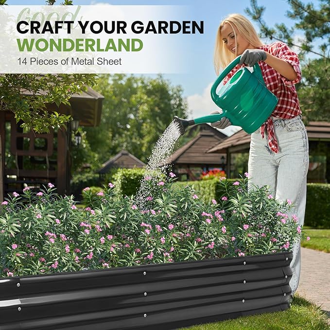 5-in-1 Adjustable Raised Garden Bed Kit | Galvanized Planter Boxes for Vegetables Flowers | 12 Tall Multiple Sizes (8x3x1ft 9x2x1ft 10x1x1ft 6x5x1ft 7x4x1ft) | Outdoor Metal Raised Bed Grey