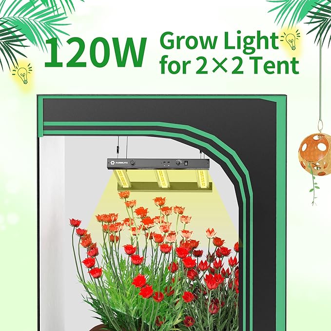 Grow Light FARMLITE Grow Lights for Indoor Plants Full Spectrum LED Growing Light Plant Hanging Growing Bar Lamps Seedling Daisy Chain Dimmable Board 2x2ft Coverage (120 Watts)