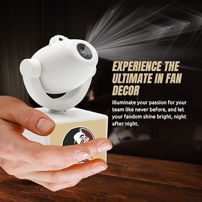 Sporticulture NCAA American Football Florida State - Adjustable Led Mini Spotlight Projector with 6 Team Logo Designs - Portable &amp Rechargeable Spotlight - Battery-Operated - 4.375” x 3.125”