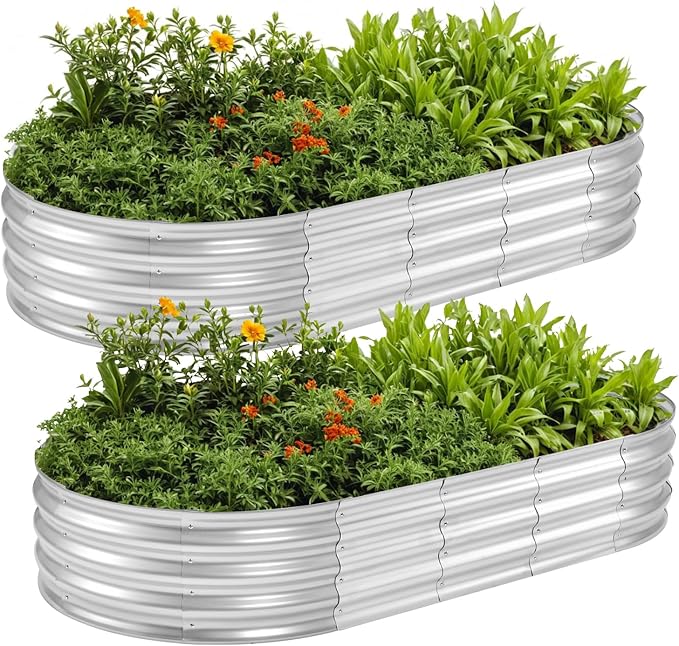 6x3x1FT(2 Pack) Galvanized Planter Raised Beds Outdoor Metal Raised Garden Bed for Vegetables Herbs Flowers (Silver 6×3×1FT (2-Pack)