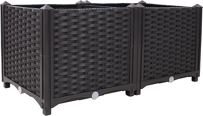 Deep Raised Garden Bed Plastic Planter Boxes for Vegetables Flowers Herbs and SucculentsSelf-Watering Planter Box Raised Bed to Grow Flowers Herbs &amp Vegetables 31.5 L X 15.7 D X 14.7 H