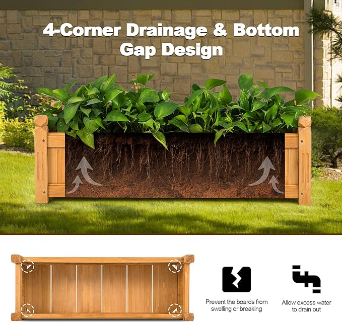 S AFSTAR Wooden Raised Garden Bed Outdoor Rectangular Plant Box W/Drainage Holes Wood Raised Planter for Vegetable Fruit Flower Rise Planter Container for Yard Patio Garden 43.5 L x 16 W x 14 H