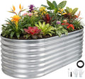 Galvanized Raised Garden Bed Outdoor 24'' Deep | Oval Metal Garden Beds with Easy Assembly &amp Planter Box for Planting Deep Root Vegetables Fruits Flowers 4x2x2ft Silver