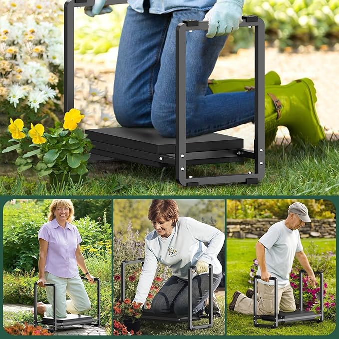 FLINTER Garden Kneeler and Seat 10.2 Wider Heavy Duty Thick Gardening Bench for Kneeling and Seat - Multifunctional Kneeler Bench Gardening Gifts for Women Seniors Grandparents Black